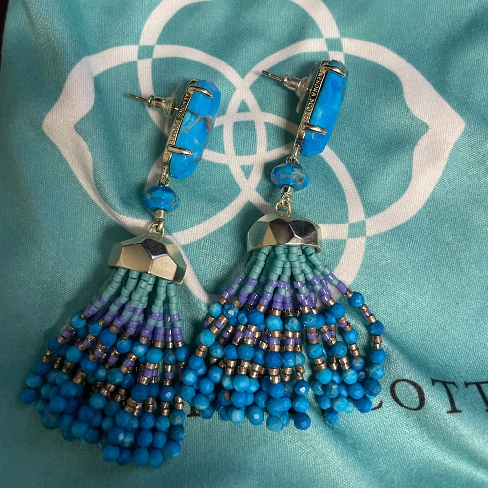 Kendra Scott Turquoise Stone & Bead Tassel Earrings